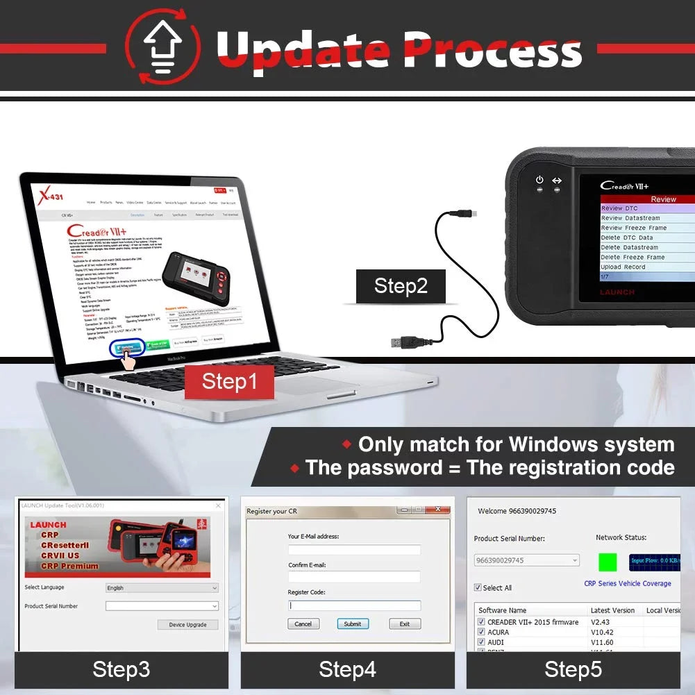 Diagnostic Reader EOBD (CRP123) Launch Car Testing Code VII+ Engine/Transmission/ABS/Airbag X431 Creader Scanner OBD2