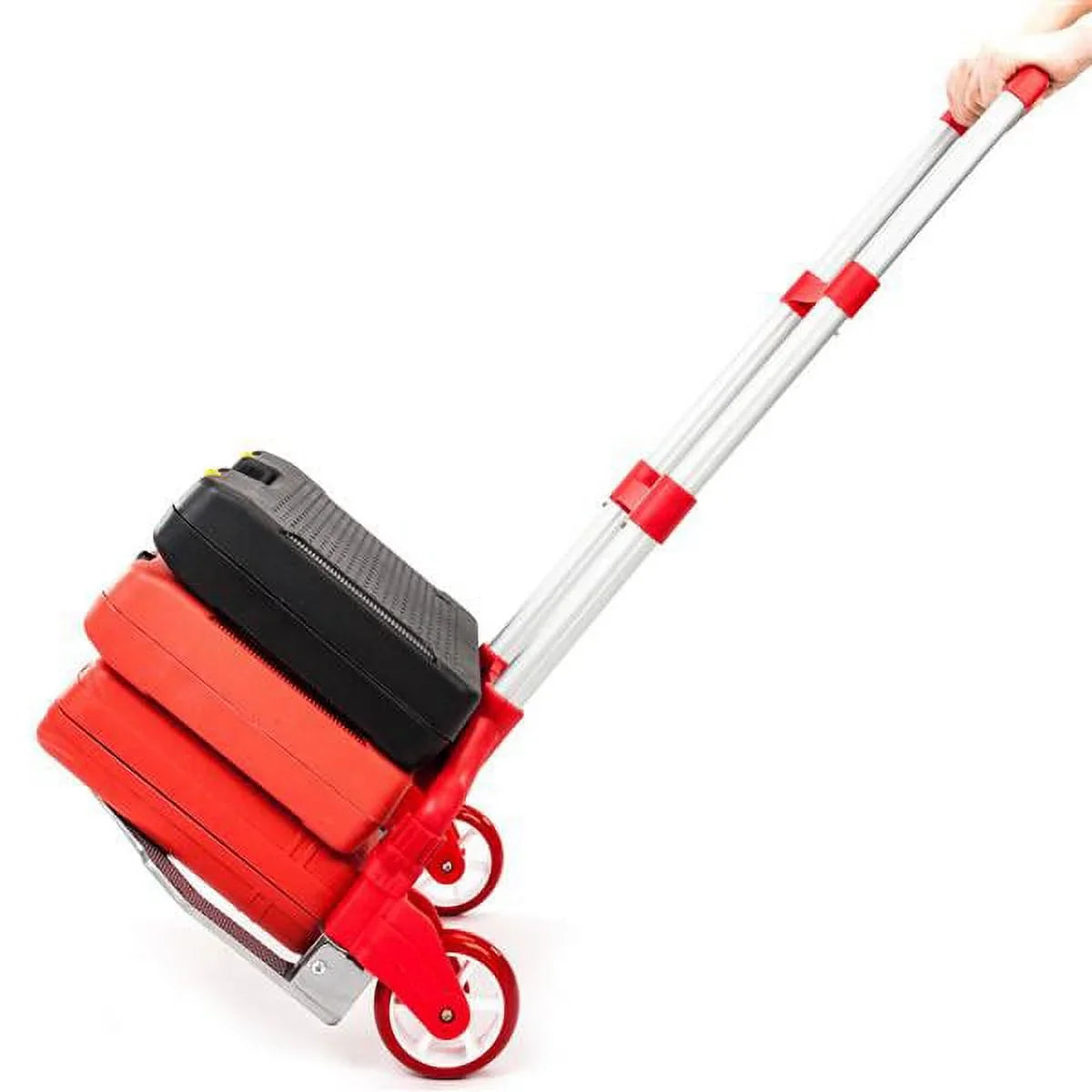 Portable Cart Luggage Collapsible Red Folding Trolley Push Truck Dolly Aluminium Hand