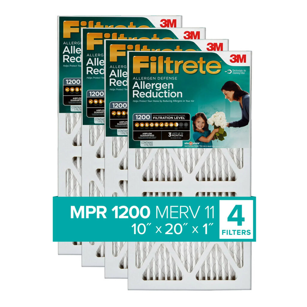 MPR, Air MERV 1200 Filters Filtrete HVAC 4 Furnace 10x20x1, 11, Reduction 3M by Filter, Allergen