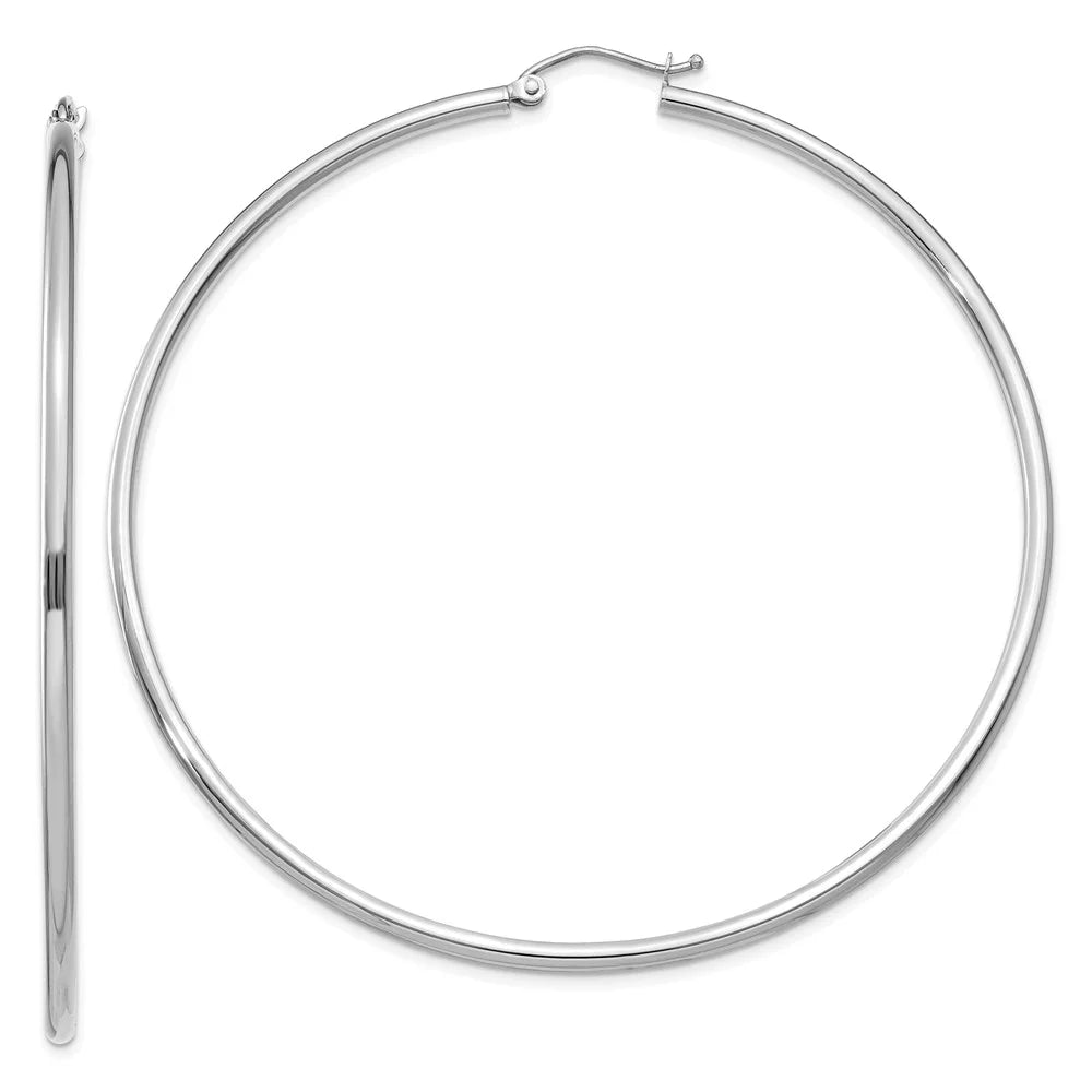 Hoop Adults Women Earrings; Tube and for Polished Real 14kt White 2mm for Men Gold Teens; and