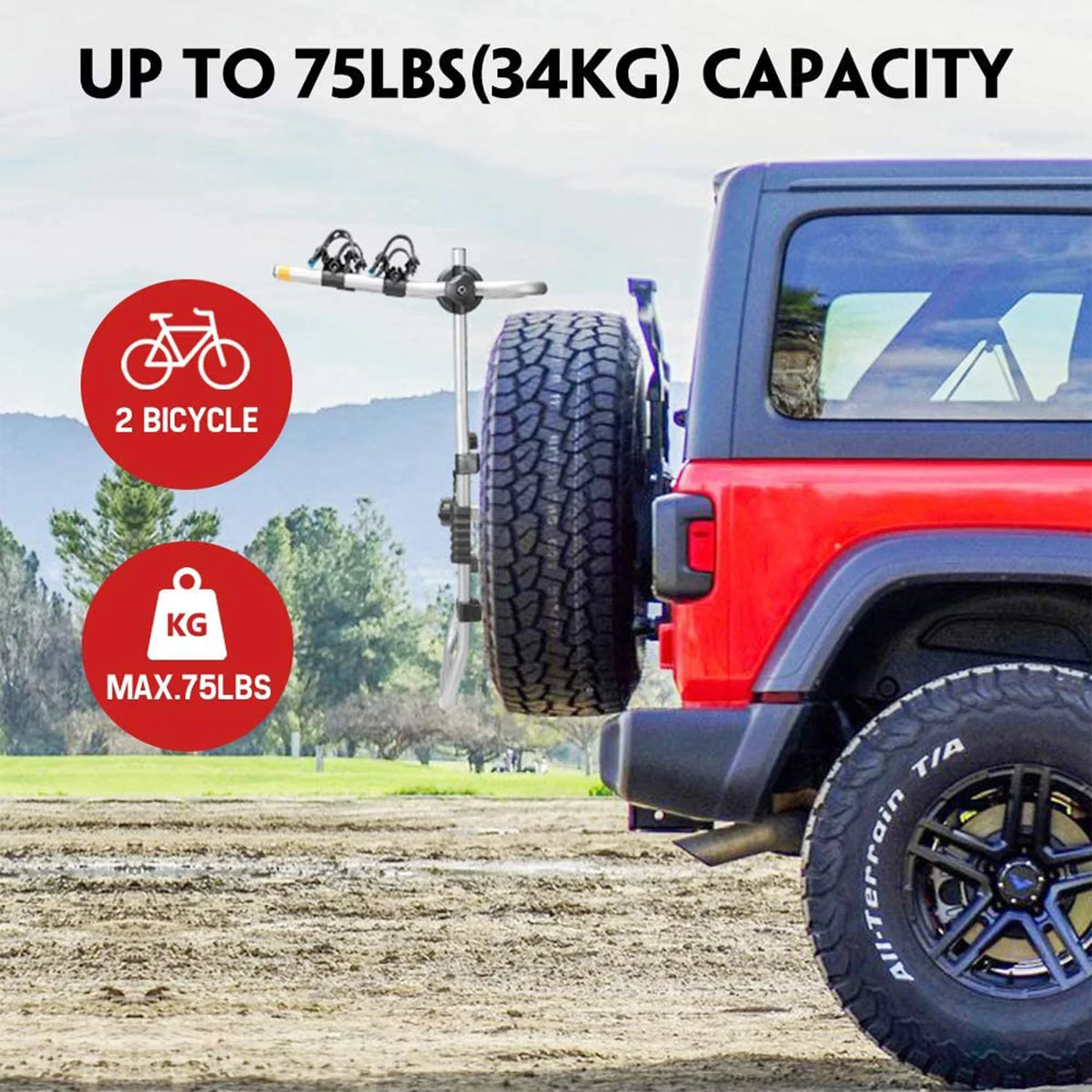 On Capacity, w/ Spare Rack 75 Bike Pound 2 Fieryred Tire Black Bolt