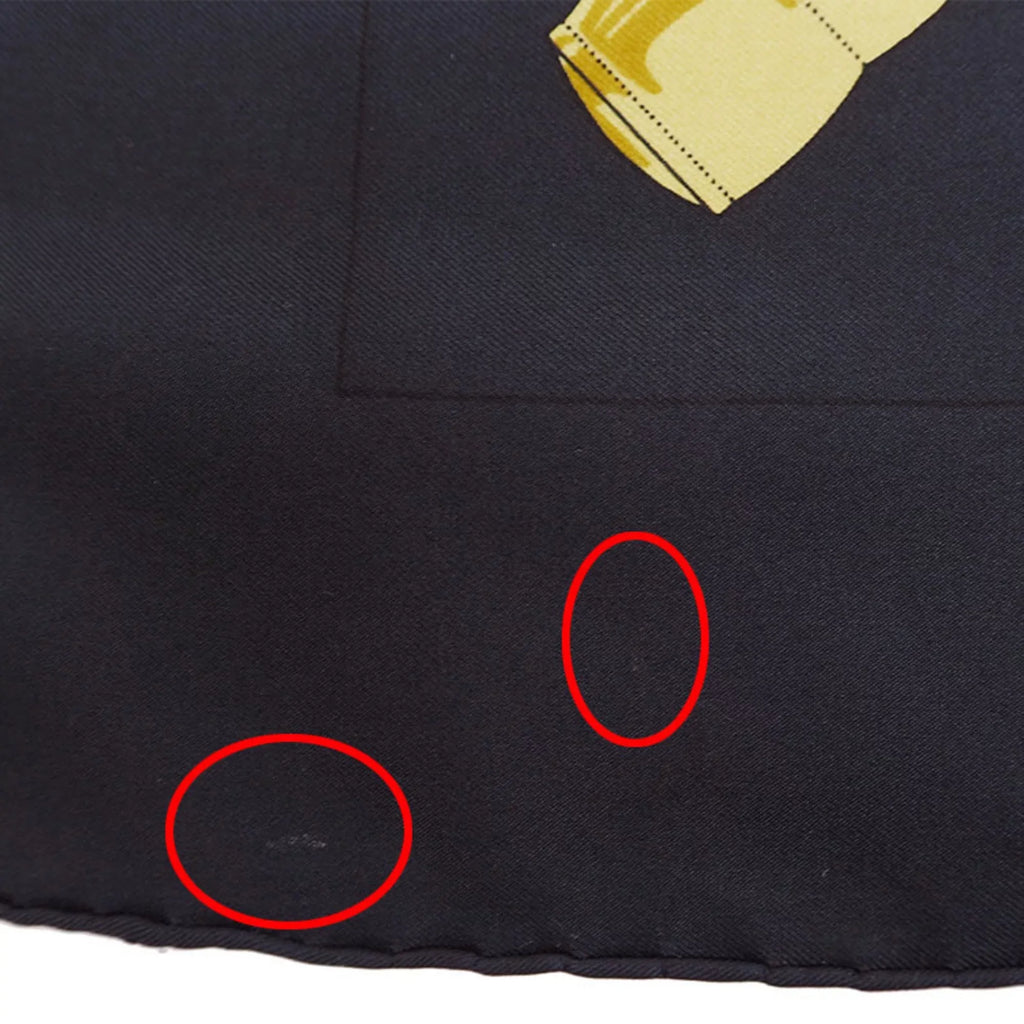 H.d'ORiGNY x Eperon Golden Black Spur 90 (Good) HERMES Hermes d'or Muffler Scarf Yellow Pellier Carre Pre-Owned