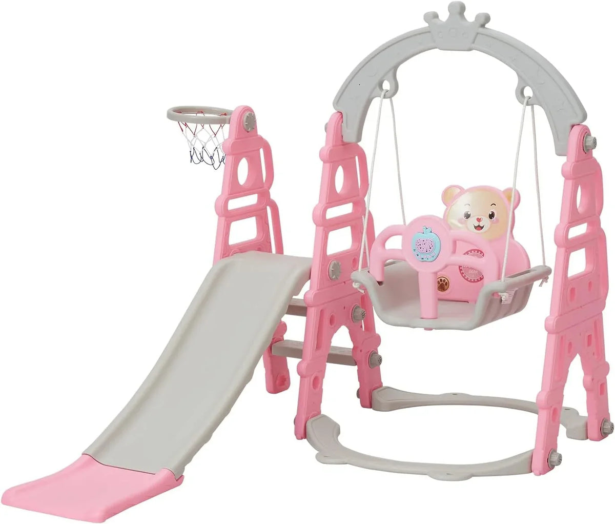 for Climb Outdoor Baby with Kinbor Playground Toddler Set, & Easy Playset Slide 1 Slide Stairs, Indoor & Swing Slide Extra Long Basketball Climber 5 Pink in Hoop,