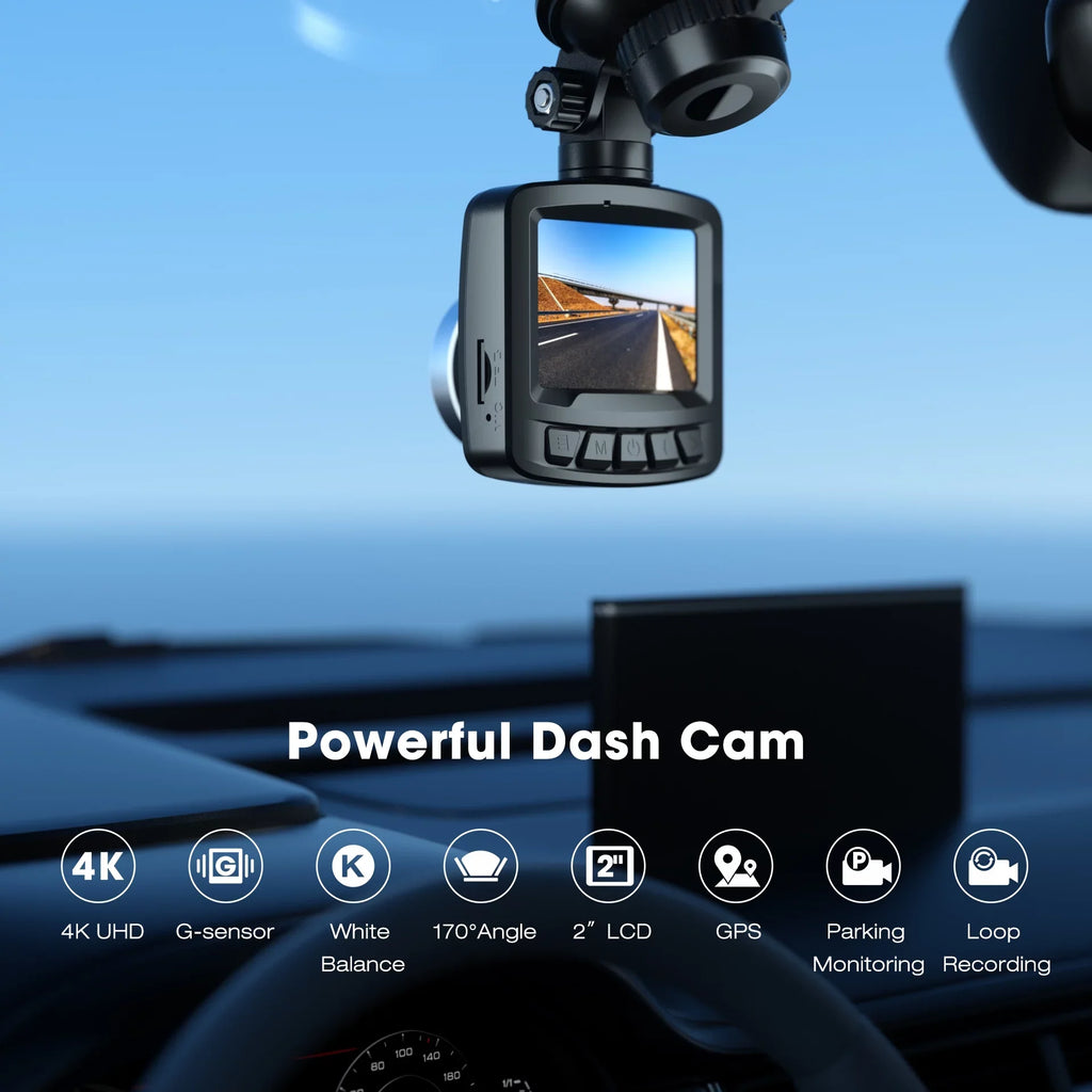 Dash LCD with Cam Vision, Cam,4K 170° GPS, Night 2" Parking Angle, Wide Front WDR, Camera Screen Car Dash TOGUARD Mode, G-Sensor