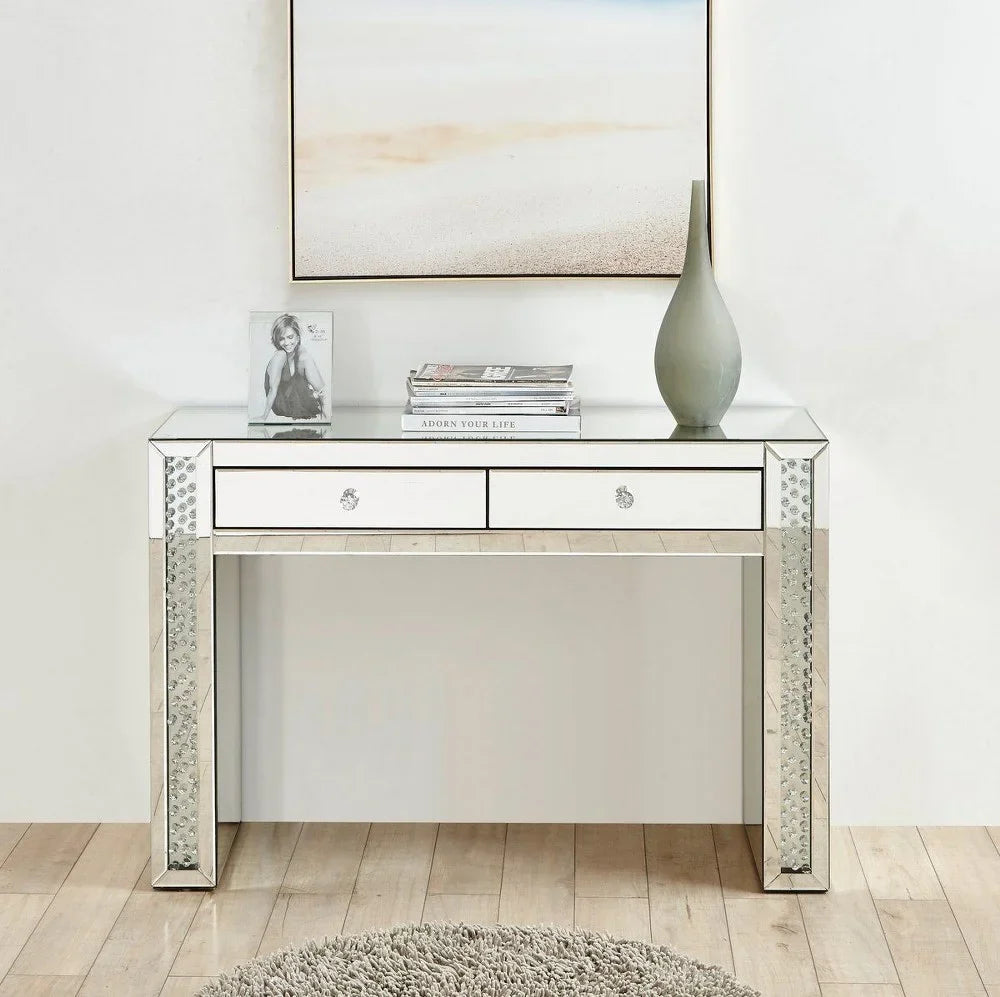 Bedroom 47" Desk Vanity Elegant Decor Mirrored Modern Crystal Clear