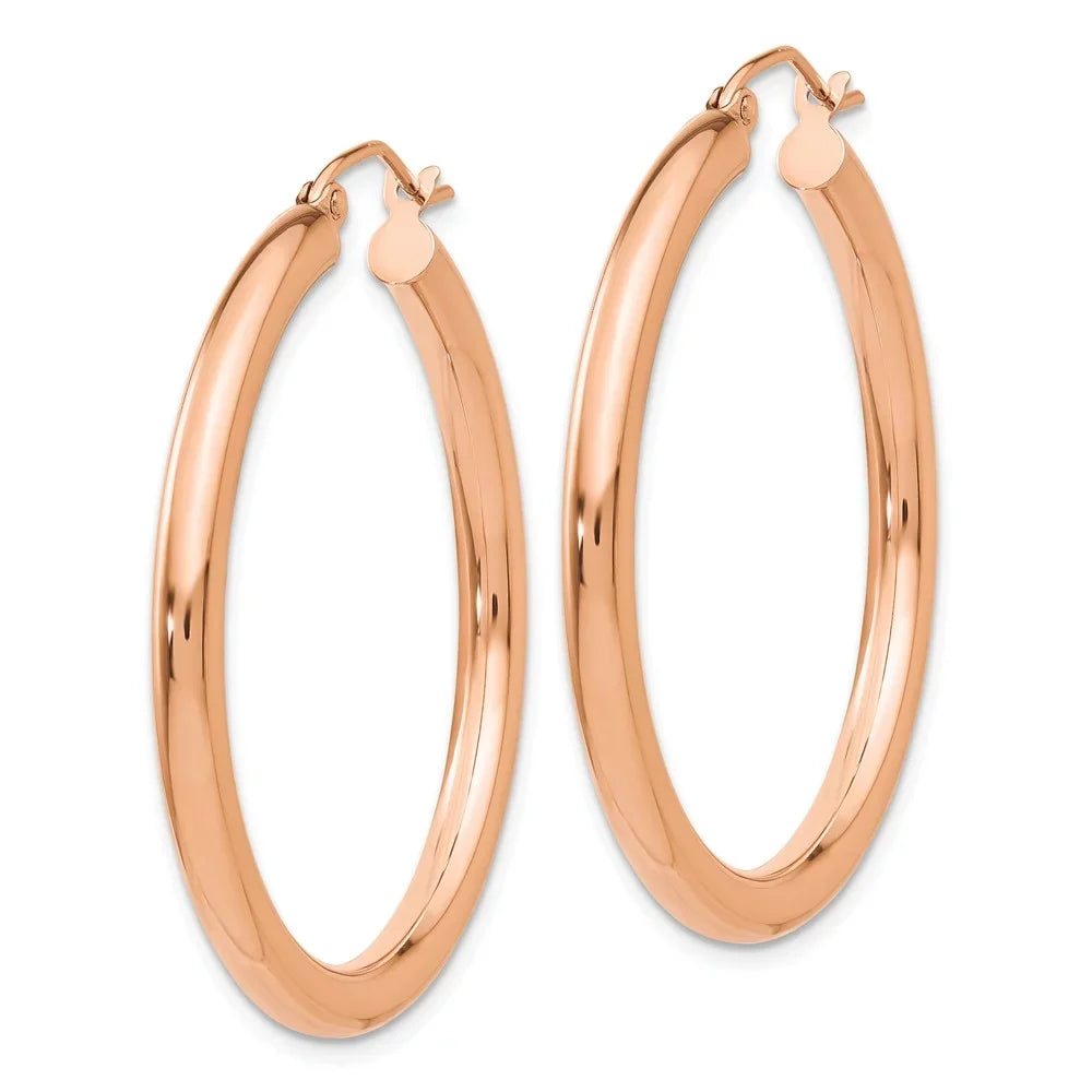 Polished for Lightweight Real 14kt Men Gold and Earrings; Teens; Tube Women 3mm Adults Hoop Rose and for