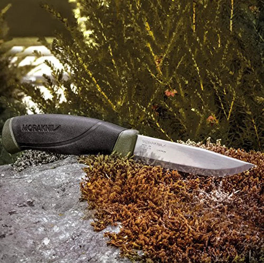 Knife Companion with Morakniv Military Carbon Green 4.1-Inch, Outdoor Blade, Fixed Steel Blade
