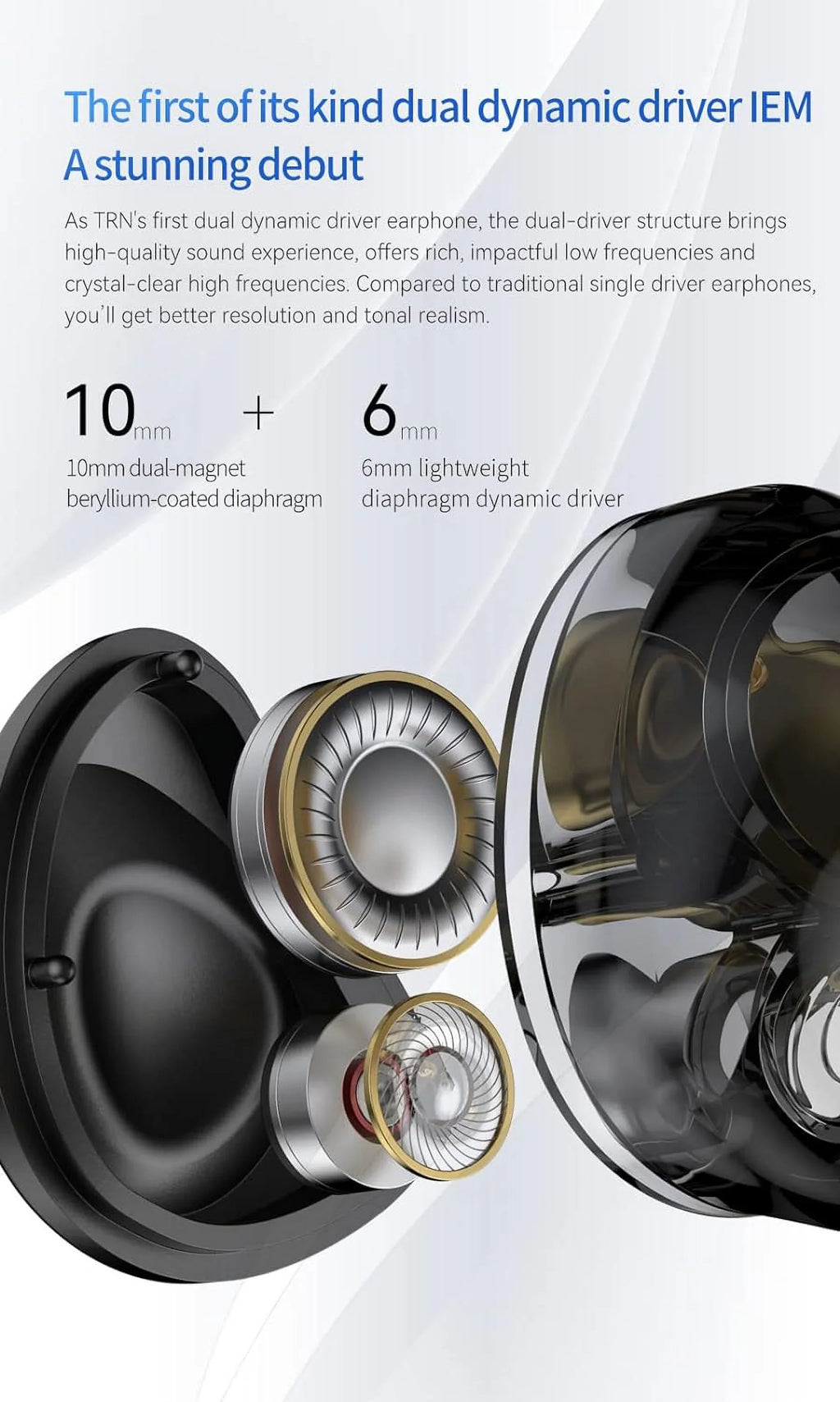 Magnet with Silver-Plated Kinboofi Dyna 10mm TRN Headphone, in Dual MT4 Ear Copper Drive Monitor 4-core Earphone