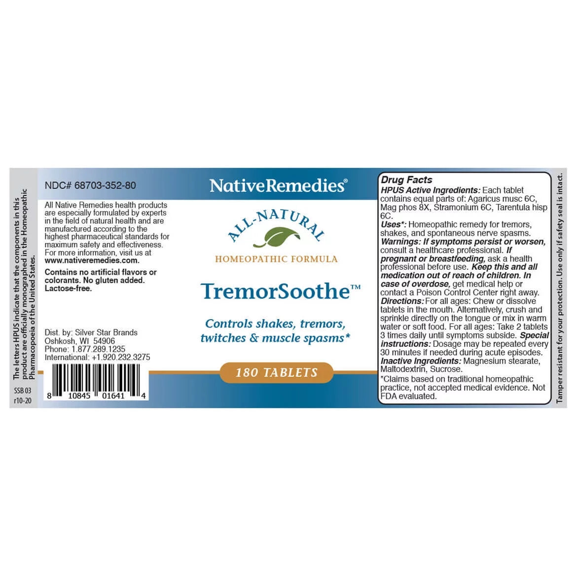 TremorSoothe NativeRemedies Tremors, Twitches - Formula Tablets Shakes, to Muscle Temporarily Control and Spasms Natural Homeopathic -180