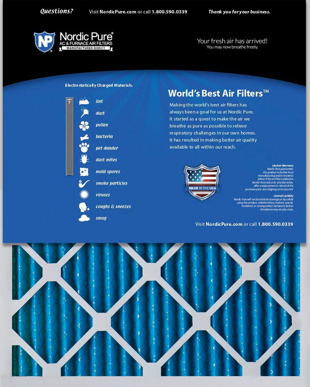 MERV 3 Pack Nordic 16x30x2 Air Pure Pleated Filters 7