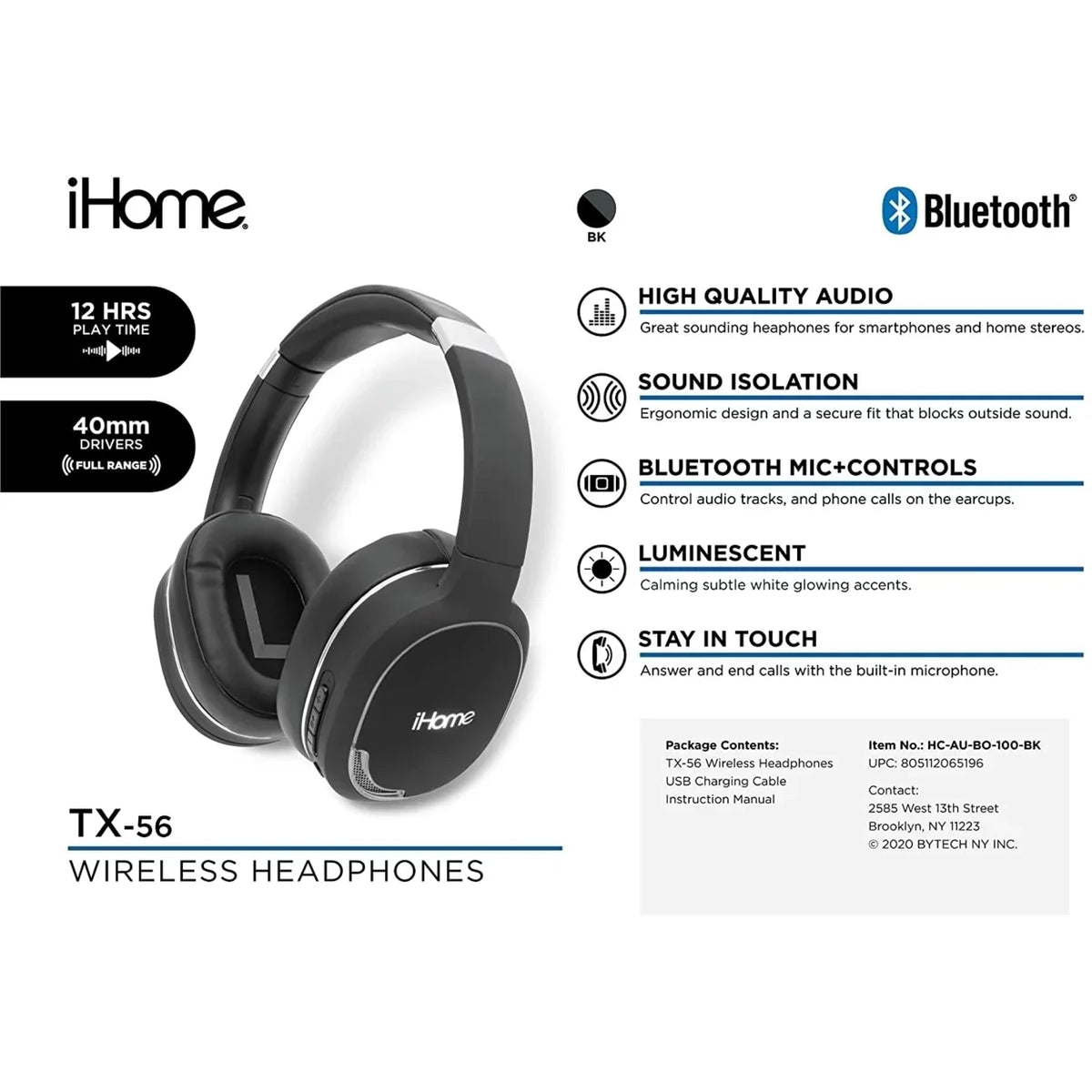 (BO-100) Wireless Matted Bluetooth with TX-56 Finish Premium True Earphones Over-Ear Headphones