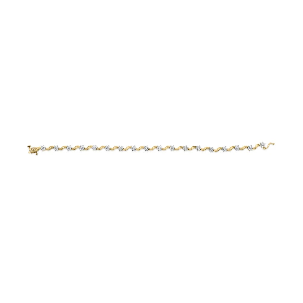 (I-J of Womens 10k 7.50" Floral Color, Box Clasp Clarity) Yellow Round Brilliance S-Link Cttw Diamond I2-I3 Bracelet Cut 1.00 Prong Gold Haus