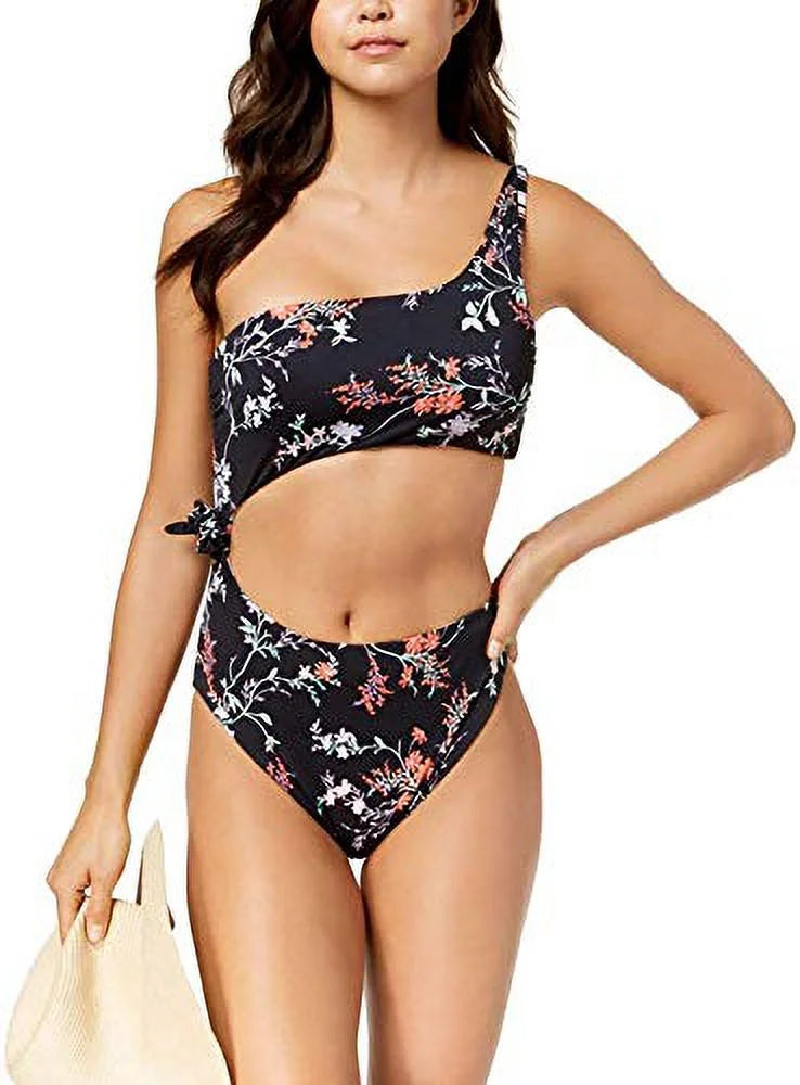 One-Piece Reversible Black Multi XL Bar One-Shoulder Swimsuit Cutout Iii