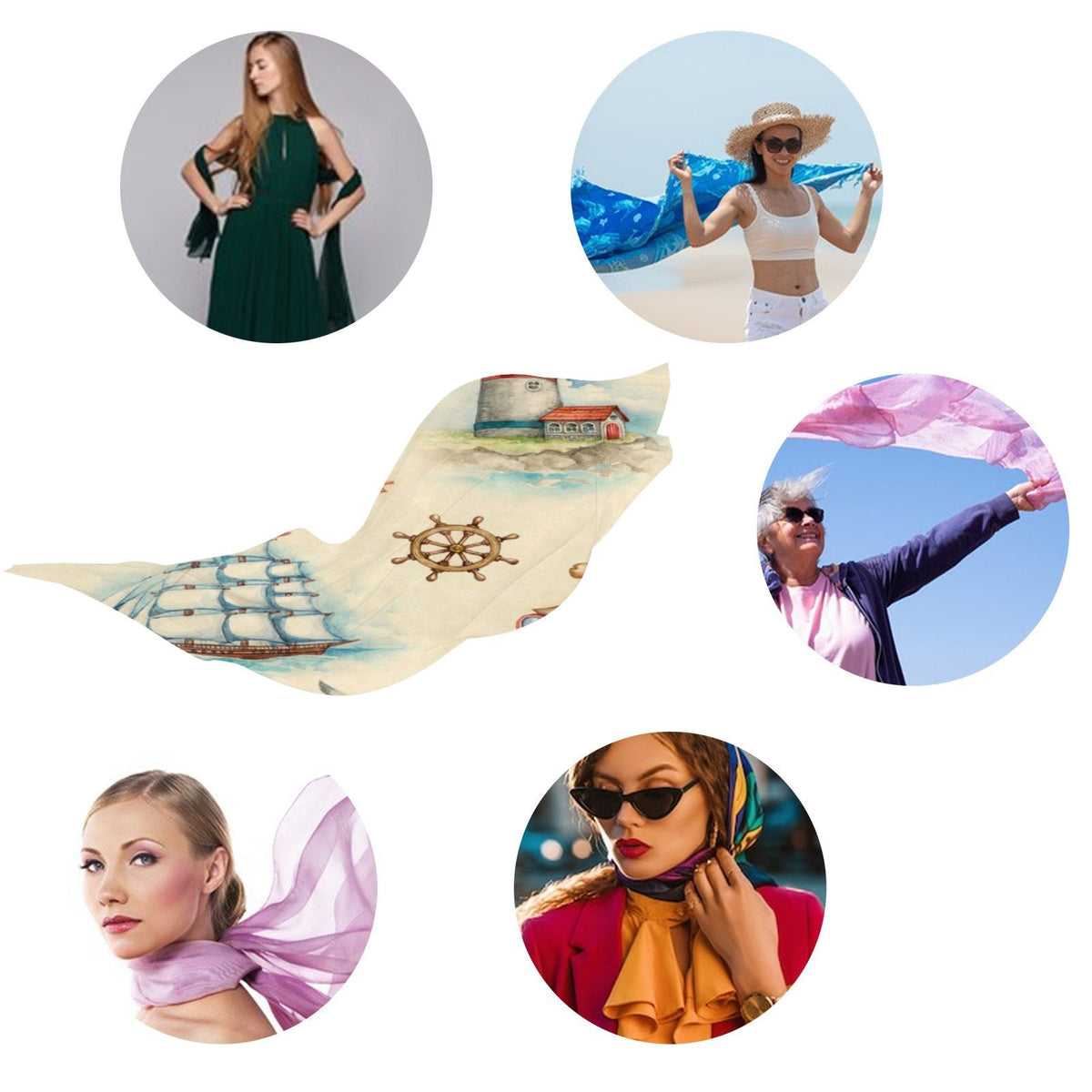 Silk for Packed Hair Scarf Large Wraps Long Headscarf Nautical Watercolor Gift Wraps Sunscreen Neck Oblong Women FREEAMG Shawls