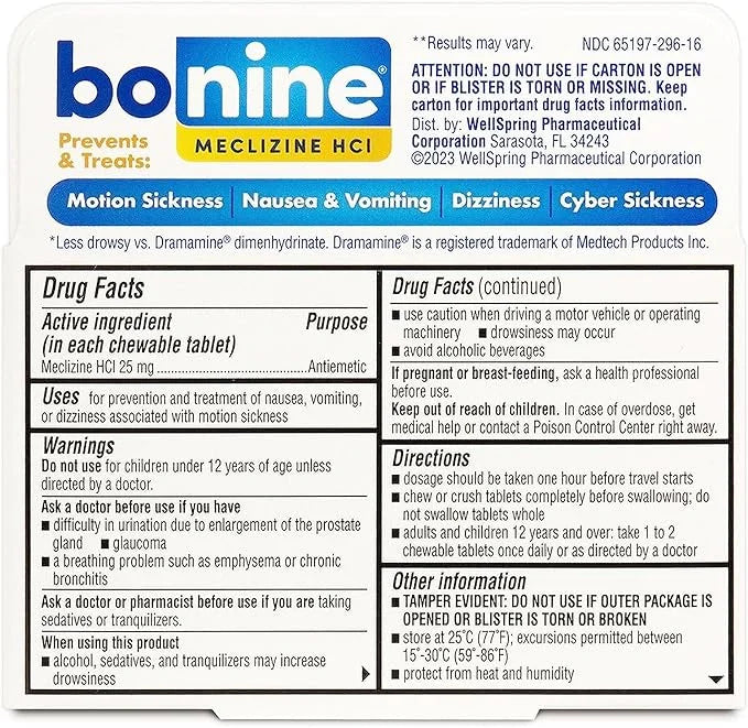 (Pack of Bonine Sickness, Raspberry Motion 3) 16 Chewable ea for Tablets