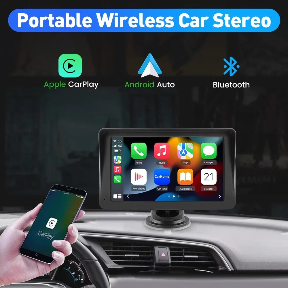 Touch Awesafe Screen , Car 7 Audio, Stereo Music, Support Wireless Apple Carplay Auto with inch Navigation,FM Video Bluetooth GPS Android