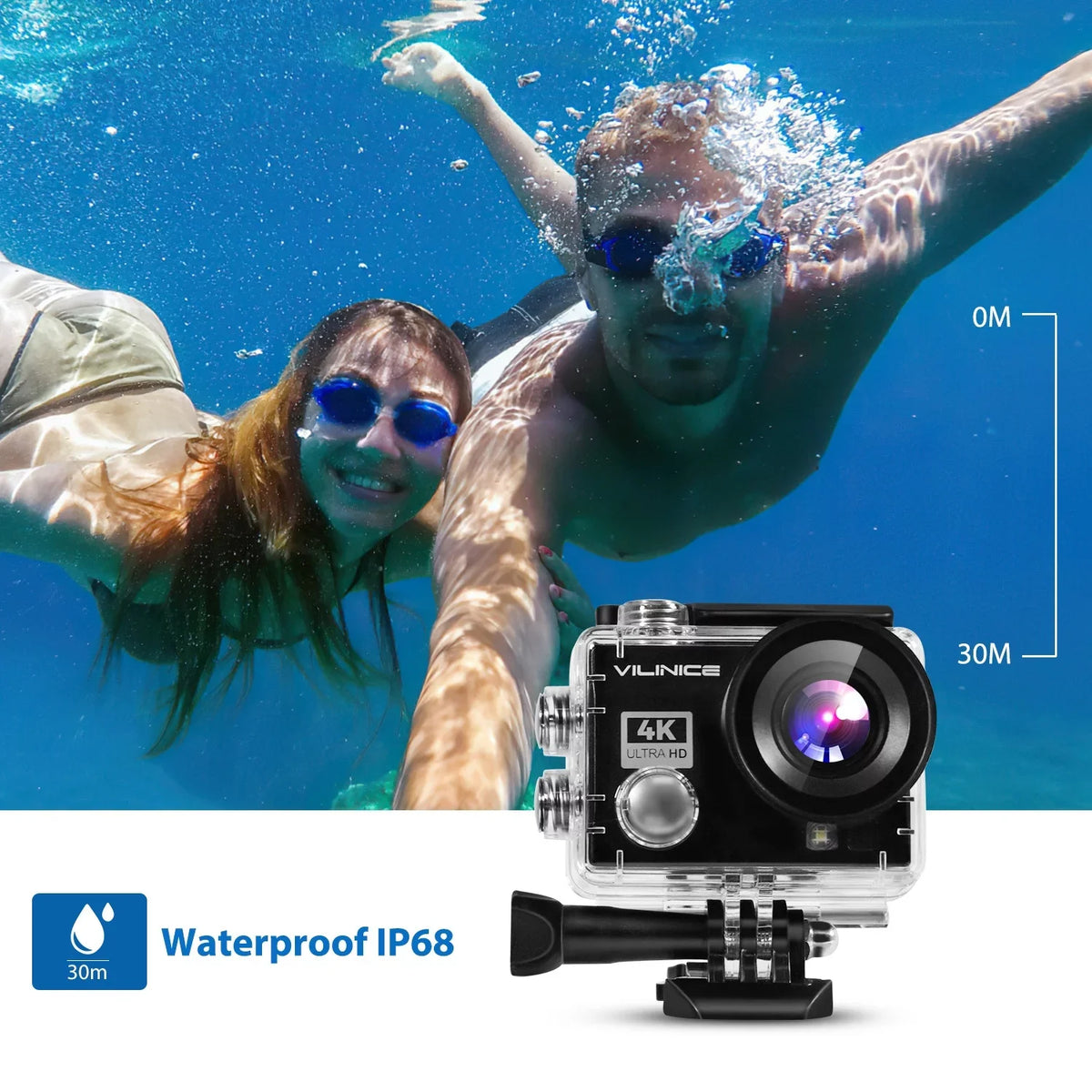 16MP for Camera, Travel 4K Remote Camera Cameras Waterproof Control with Sports Snorkeling, with WiFi Compatible VILINICE 30m for EIS Camera Case, Sony Gift, Underwater Sensor, Camera Action