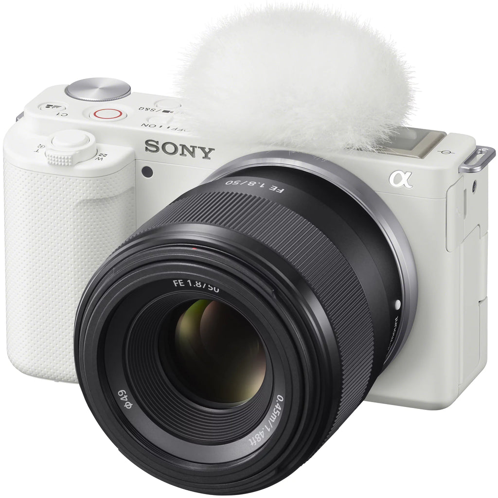 Case Body Video + Alpha Mirrorless ILCZV-E10/W Large Sony Deco Extra APS-C ZV-E10 Camera Lens Kit and Accessories Aperture SEL50F18F Photo F1.8 Vlog with + Bundle Battery FE Gear 50mm White