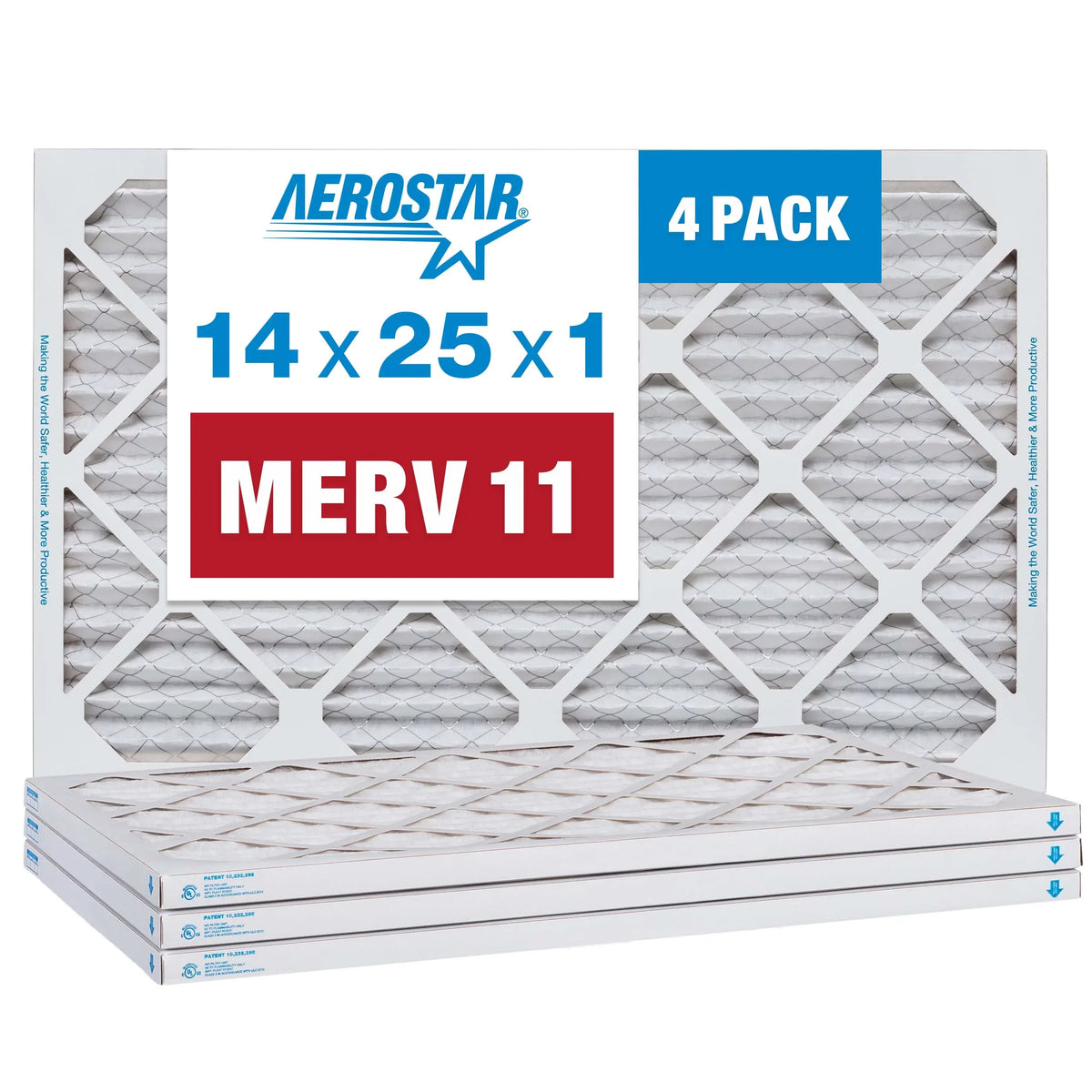 AC Aerostar Pleated Filter, Air 11 MERV Filter, 14x25x1 Pack Air Furnace 4