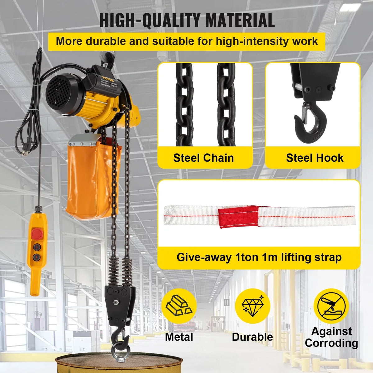 Wired Overhead 110V Factories, Winch In lbs Electric Used Garage Height, 2200 Remote Electric Lift 10ft of Lift Hoist, Crane Winch w/ Control, Ceiling Warehouses, VEVOR Pulley Construction 10ft