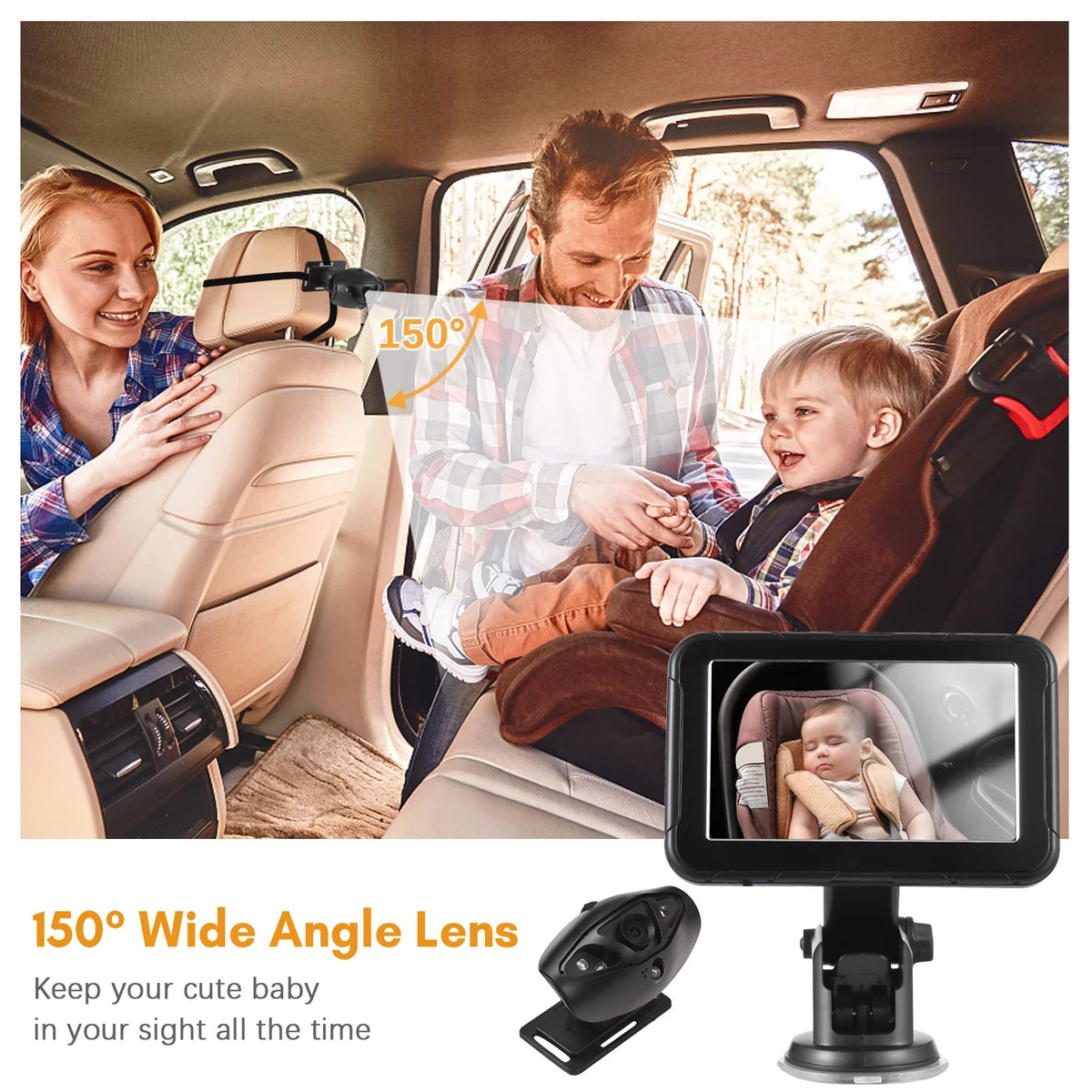 Rear Resolution Dcenta for Baby Night Inch Facing 5 150° Car Camera Wide Vision-Invigilator Display, Seat, High View, Mirror