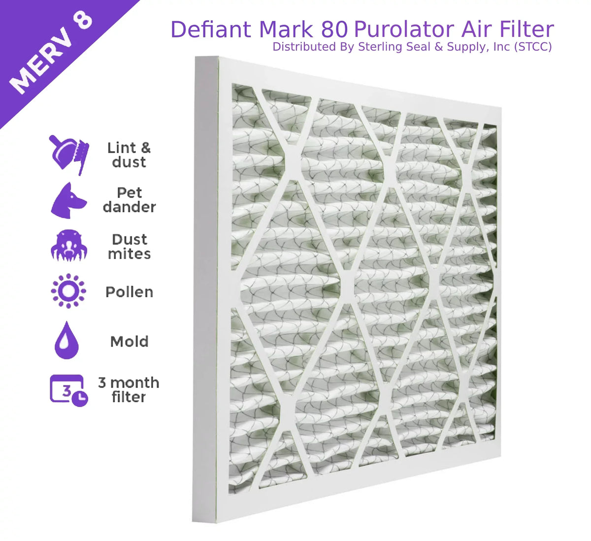 8, (6 MERV Air Purolator 14x20x1, Surface Extended Mechanical Filter, Pack) Pleated DMK80