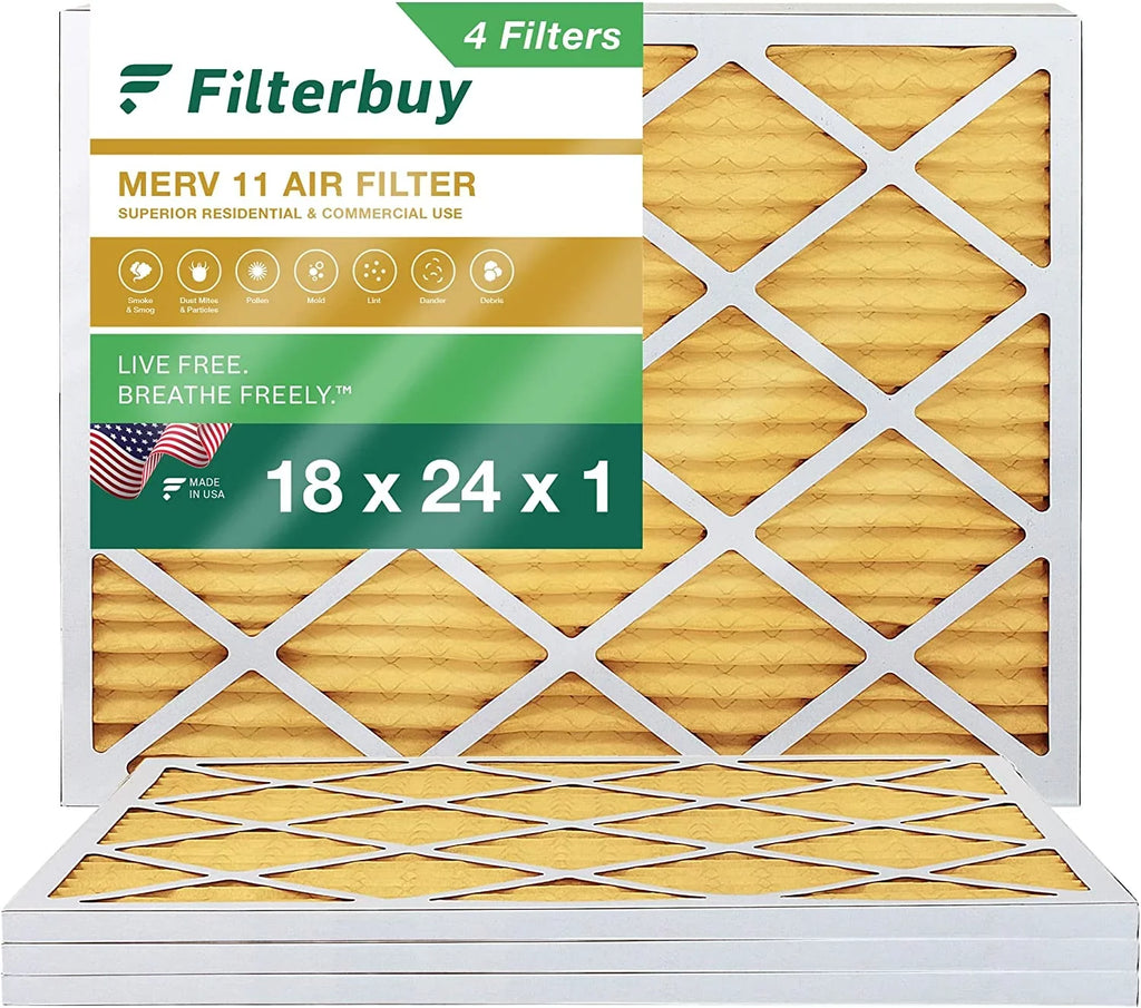Filterbuy AC (4-Pack) MERV HVAC 11 Air Filters 18x24x1 Furnace Pleated
