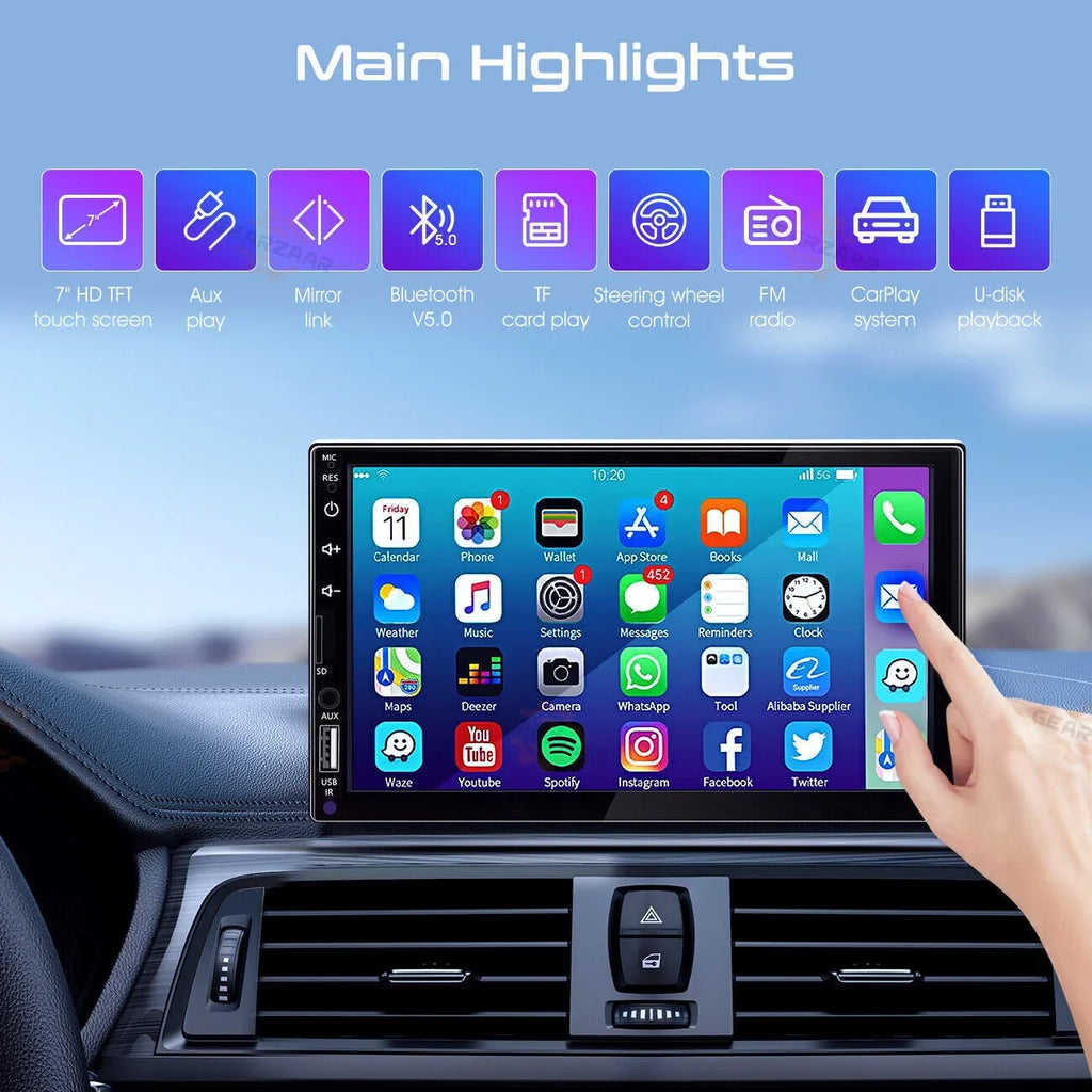 '+ Camera Touch Android/Apple 2Din Screen Double 12LED Player 7" Carplay Radio Stereo Car