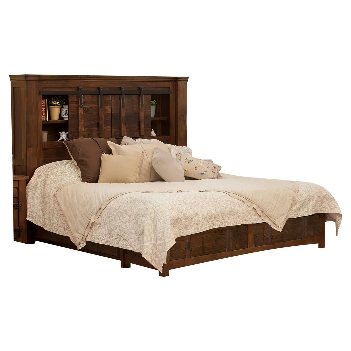 Finish Size Bed, Shelves, Deep Fixed Brown King Drawers, Maye Benjara Rustic 2