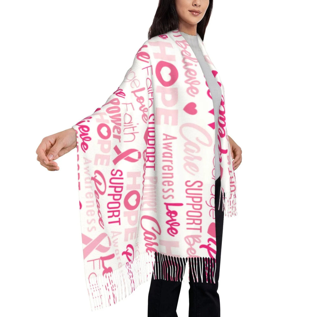 Breast Feel Scarves Pink Winter Print Elegant Soft For Warm Women Gifts- Shawl Bingfone Art Ribbons Wrap Scarf Awareness Cancer Cashmere Large
