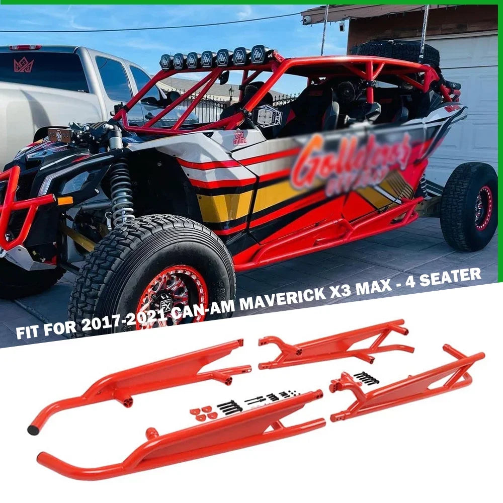 '- for X3 Seater Sliders RED Rock Bars Can-Am Max Maverick ELITEWILL Nerf 2017-2021 4
