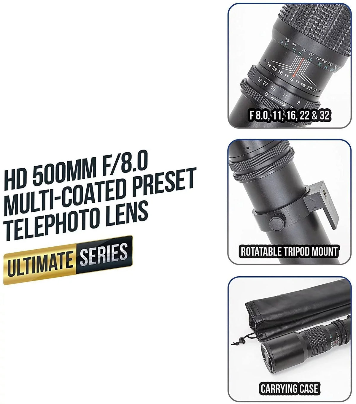 Microfiber Preset EF SLR/DSLR Mount Cloth with Lens Multi-Coated for T-Mount f/8 & Cleaning 500mm - Cameras Canon Ultimaxx Compatible Adapter Includes Telephoto