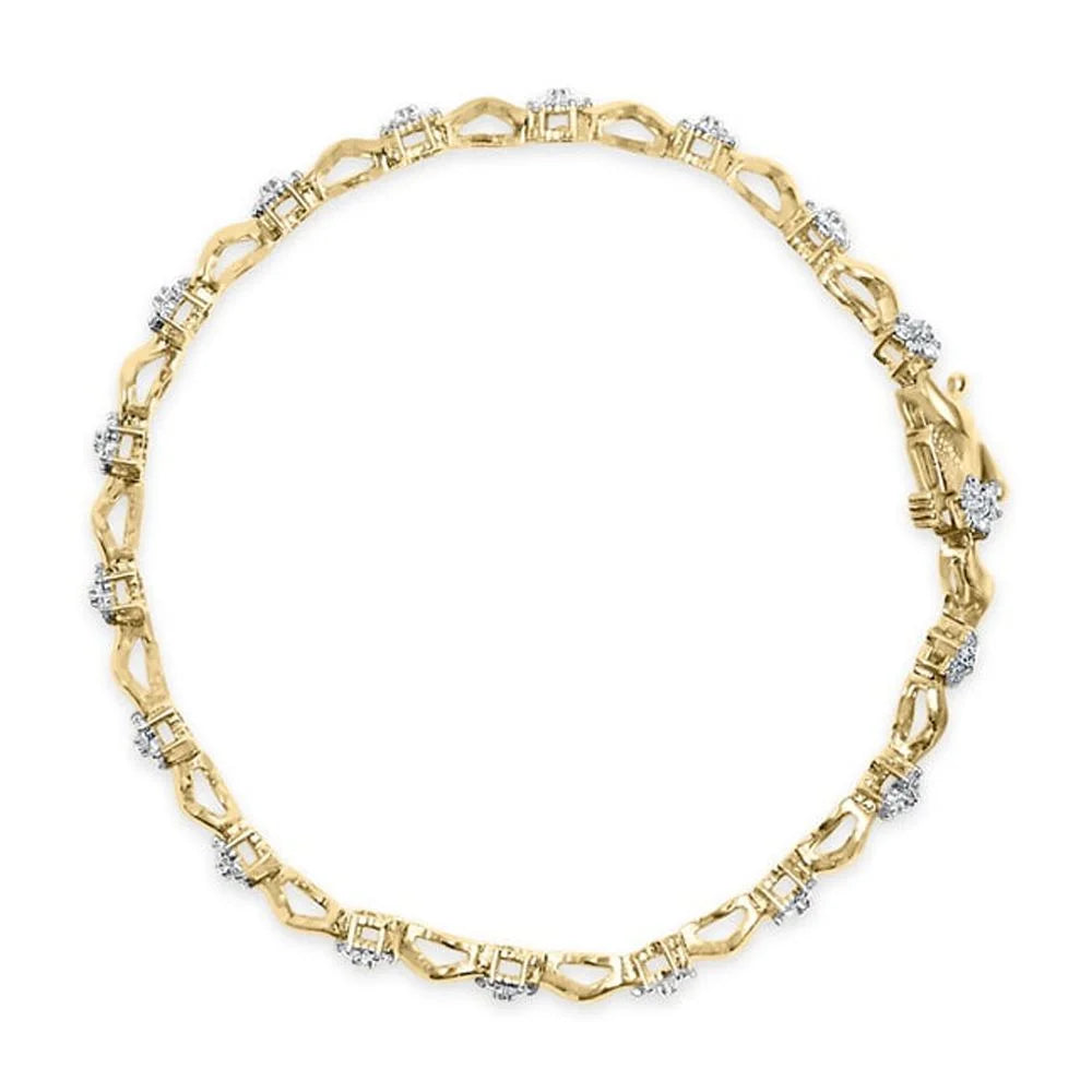 (I-J of Womens 10k 7.50" Floral Color, Box Clasp Clarity) Yellow Round Brilliance S-Link Cttw Diamond I2-I3 Bracelet Cut 1.00 Prong Gold Haus