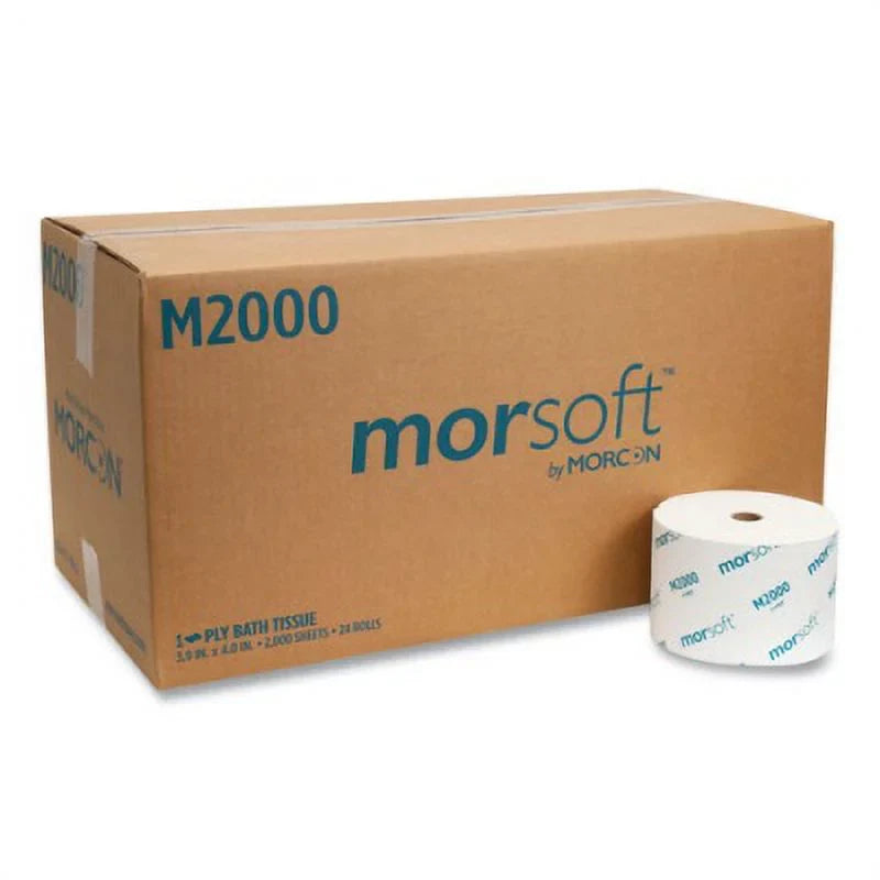 1-Ply, 1 Septic Rolls/Carton Tissue Tissue, Bath Sheets/Roll, White, Safe, 24 (M2000) Core 2,000 PK,Morcon Small