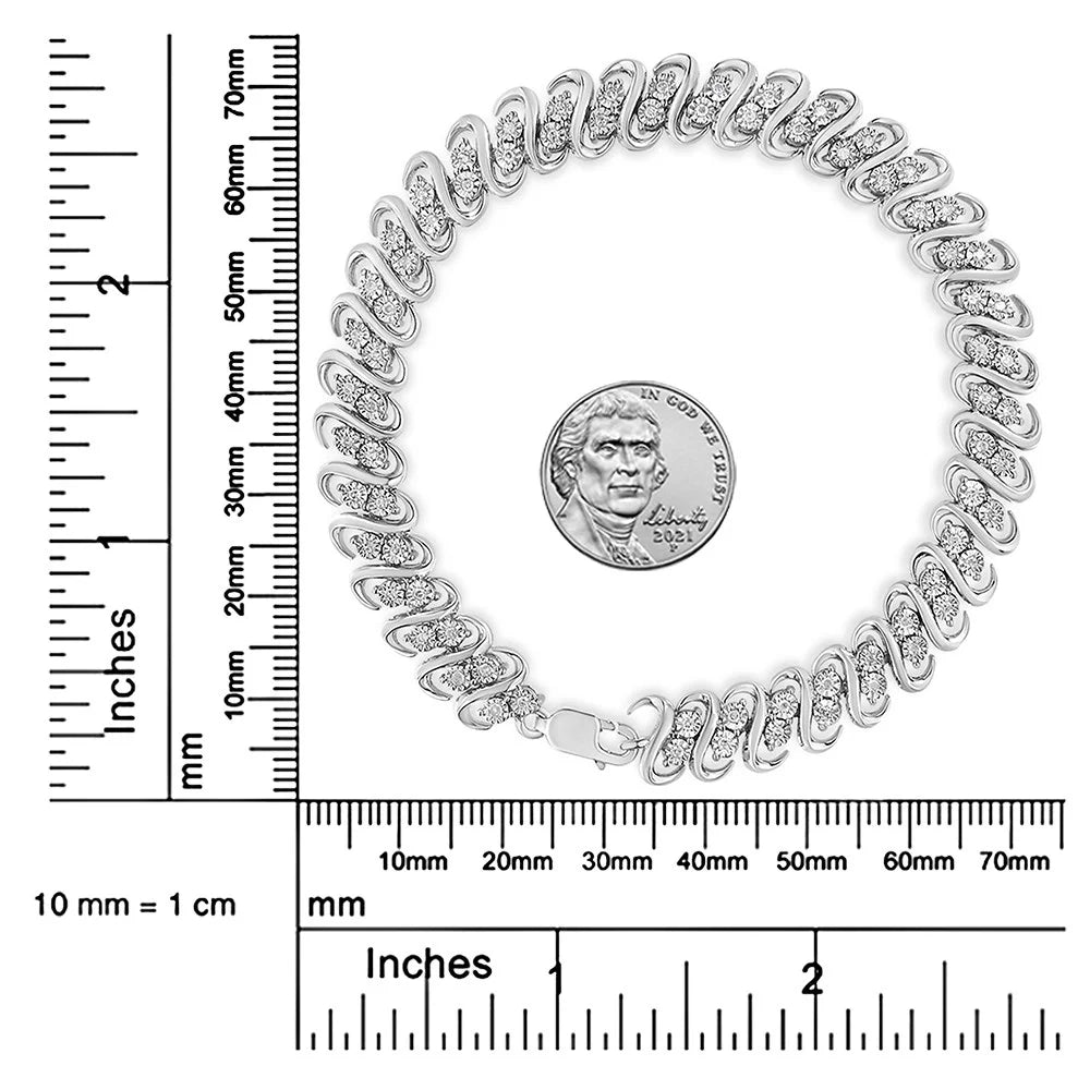 7.25" Sterling Diamond 1/2 S-Link (I-J I2-I3 Row Color, .925 Clarity) Bracelet Cttw Inches Double -