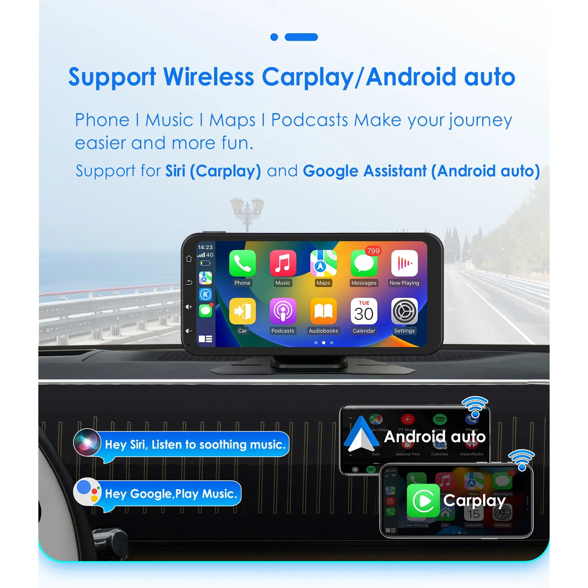 With Stereo 360° Backup 6.25" Adjustable Camera Navigation Audio Receiver Bluetooth Car Carplay Touchscreen Support Ossuret GPS Radio Apple Auto Wireless Android