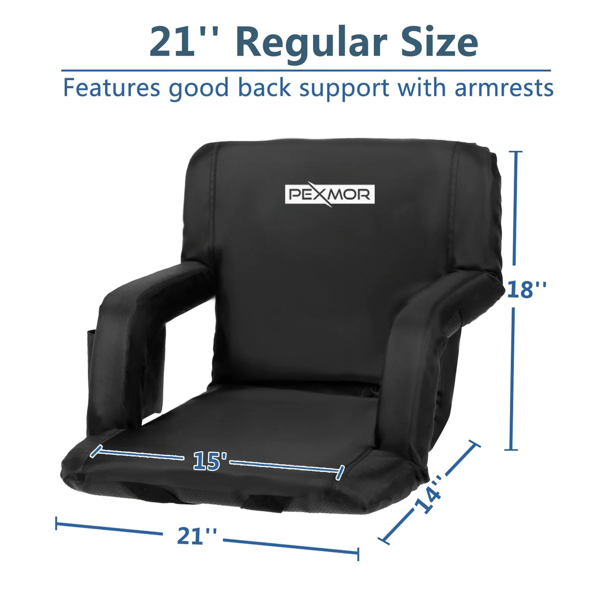 Seat with Reclining Carrying Back 21'' Stadium Portable for Bleachers Width PEXMOR Bag, Standard 2-Pack & Support Cushion,