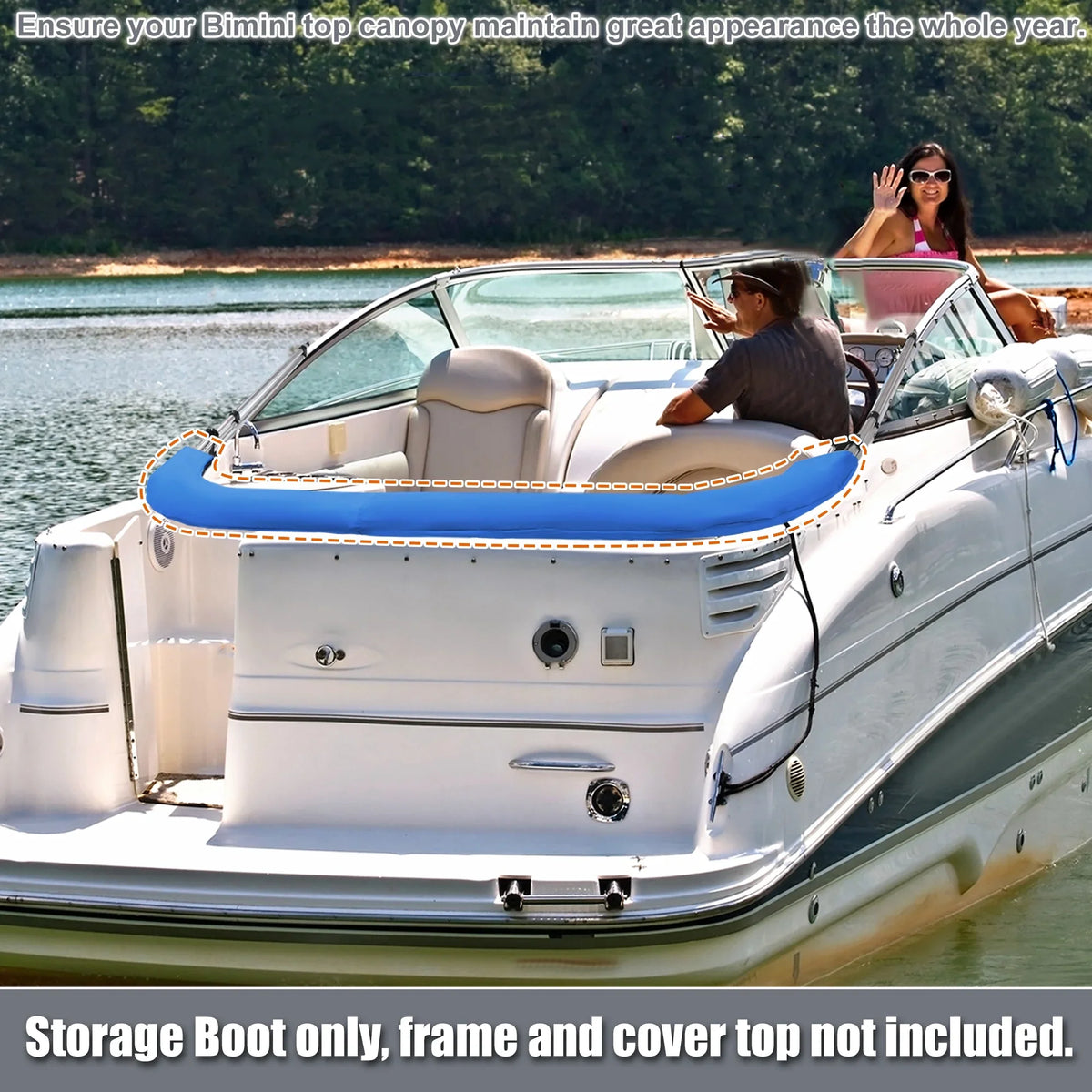 Storage for Boat Top Blue Polyester Pacific 600D Boot Canvas 85"-90" Bow 4 Cover Bimini 3 Bow Width