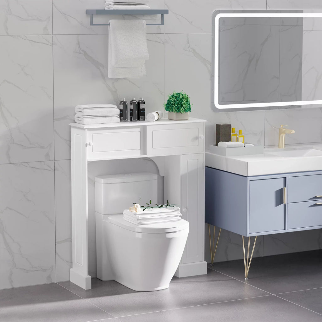 Bathroom Rack, with Over the White Shelves, kleankin Freestanding Toilet Cabinet, Toilet Organizer Bathroom Adjustable Storage