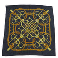 H.d'ORiGNY x Eperon Golden Black Spur 90 (Good) HERMES Hermes d'or Muffler Scarf Yellow Pellier Carre Pre-Owned