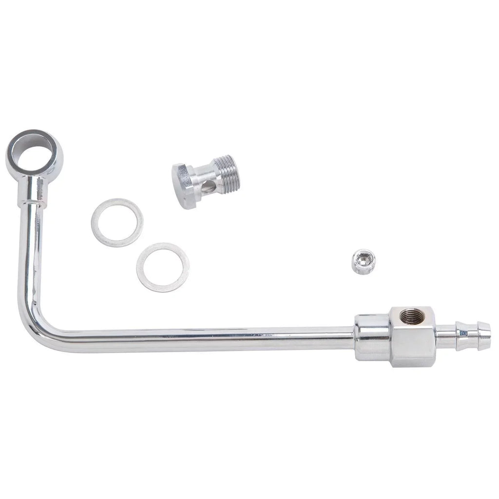 with 3/8 Edelbrock Fuel Line Chrome Fitting Steel 8126 Barb Kit