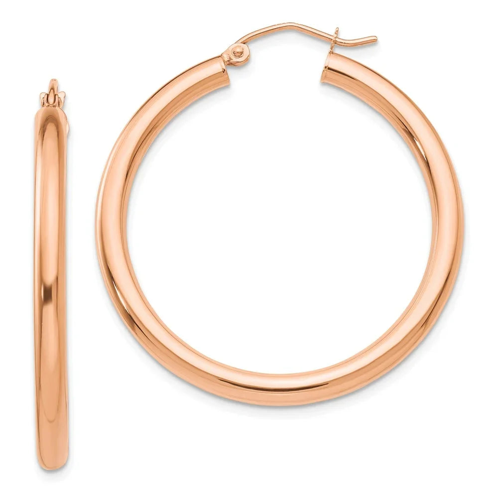 Polished for Lightweight Real 14kt Men Gold and Earrings; Teens; Tube Women 3mm Adults Hoop Rose and for