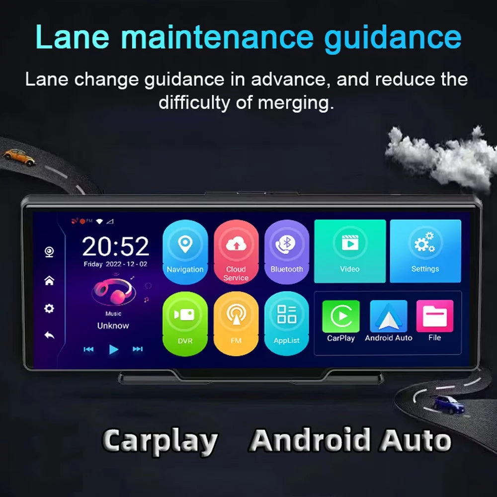 Navigation Degree Car Positioning Car 10.26in Video Wide Dual Dash Auto Global Recorder Viewing Multi-language Night System Tomshoo DVR Car Angle Recorder 170 Cam Lens