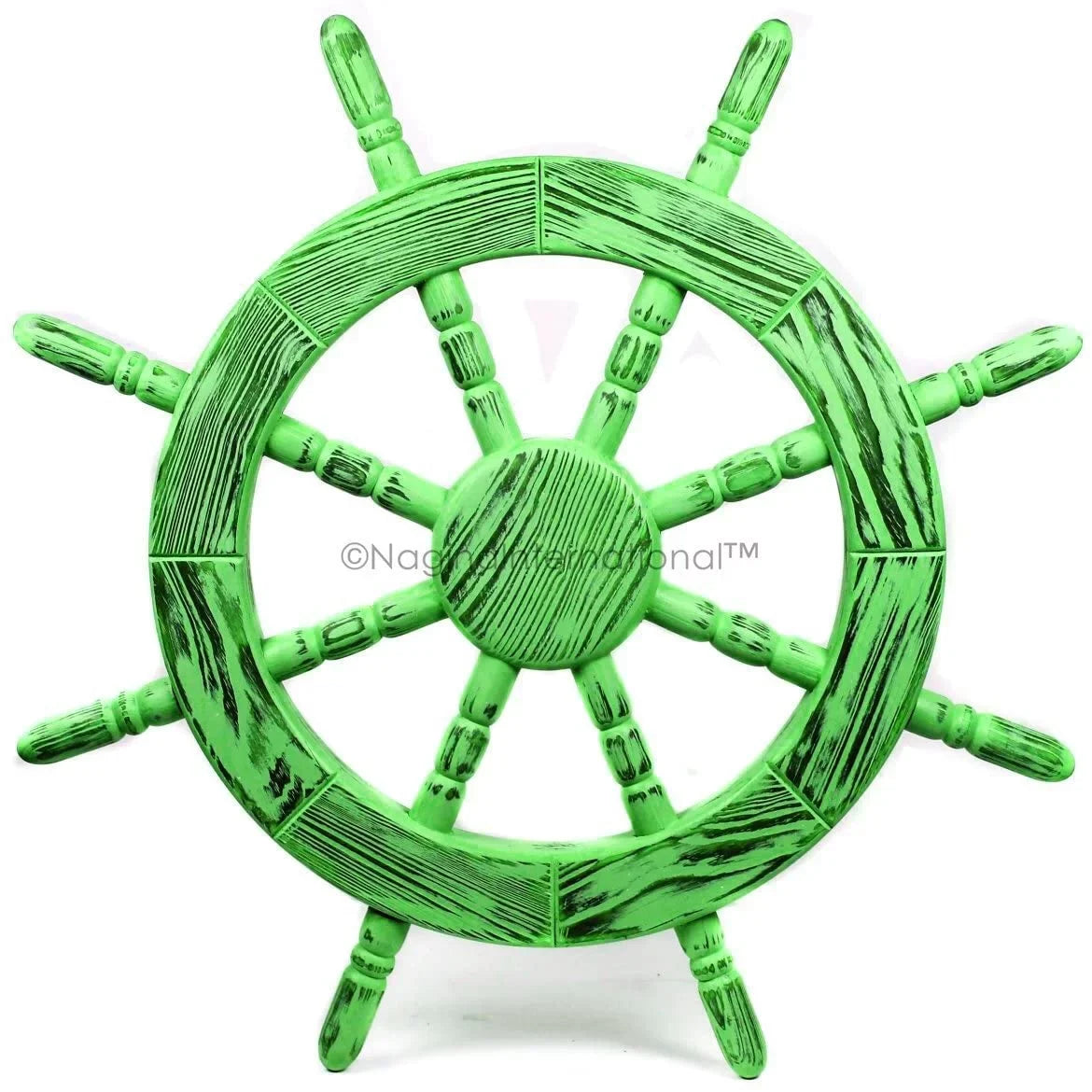 | Handcrafted International Green) Beautiful Junky Wall (24 Wall Wheel Decor Nagina Antique Exclusive Rustic Decor Ship Maritime Nautical Inches, Pine