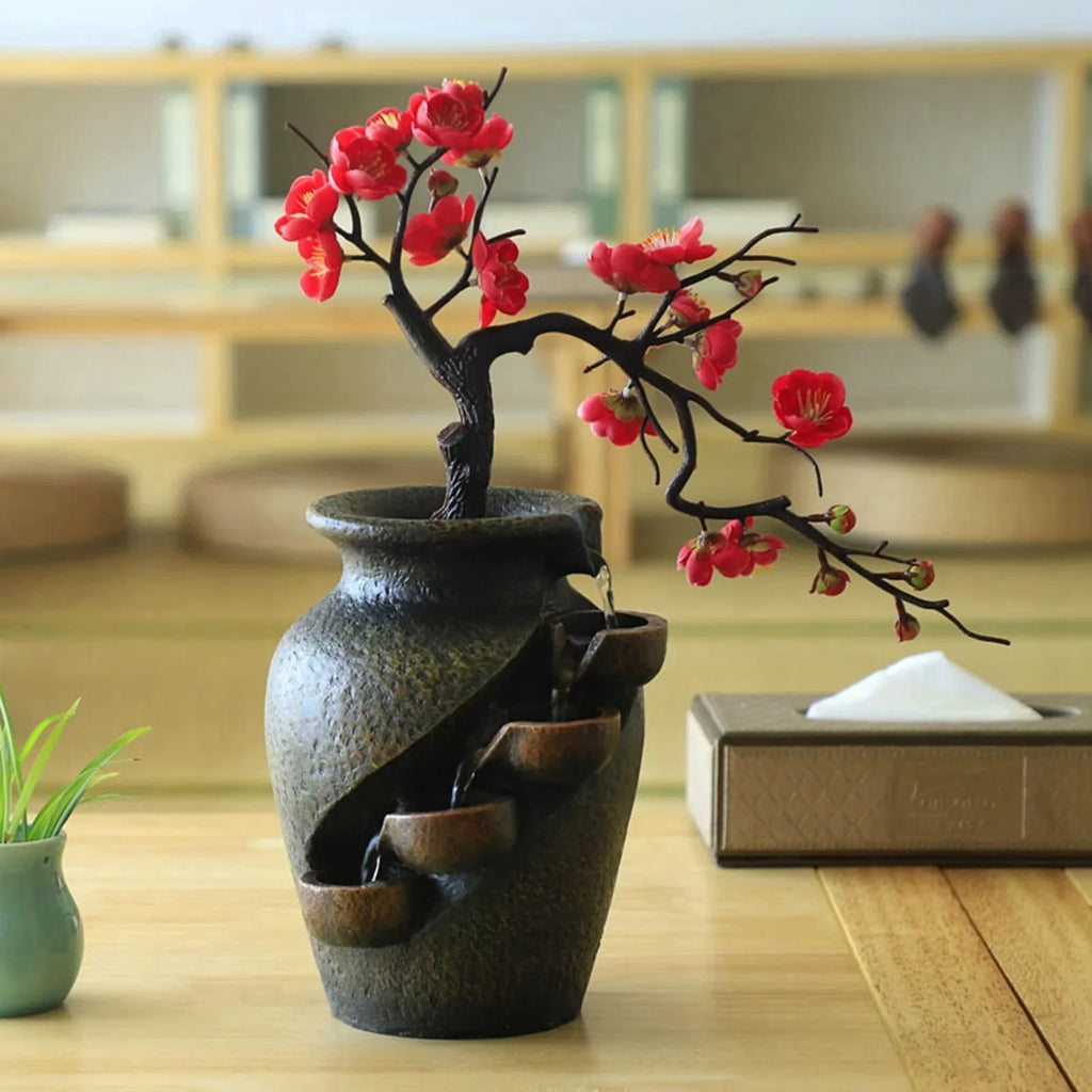 Desk Craft Shui Living Waterfall Gifts Creative Vase Feng Soothing Water Office Relaxation for Fountains Tabletop Fountain room Flower Simulation Garden VaseThree-dimensional Decor