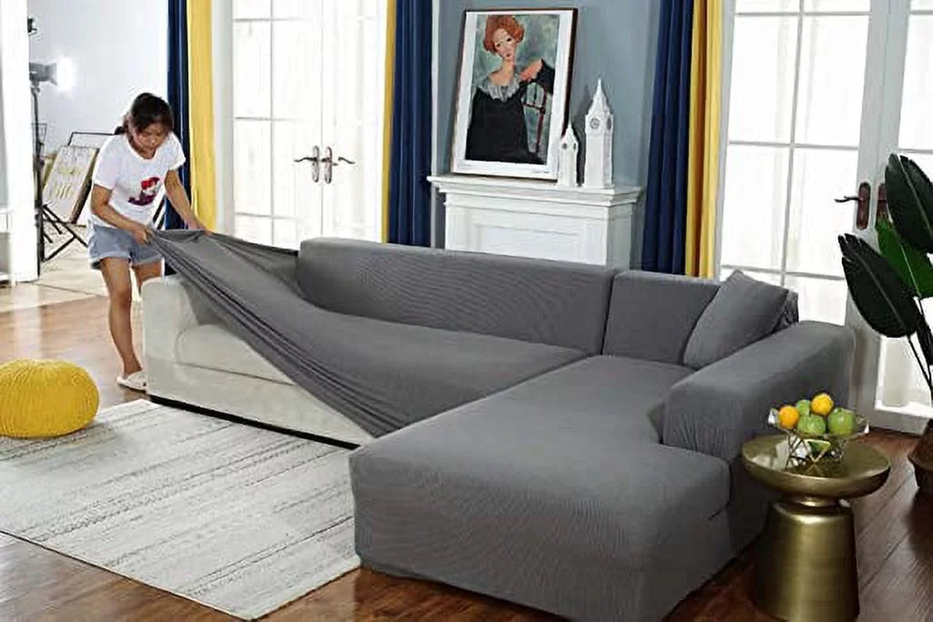 Pets, Washable Living Thick Nvzi Room 3 L Seater:70-84 3 Light Sectional 4 Stretch Covers 1 Couch Gray, Durable Sectional Slipcover Dogs Sofa 2 Furniture Seater, Shape Covers Protector…, inch Couch