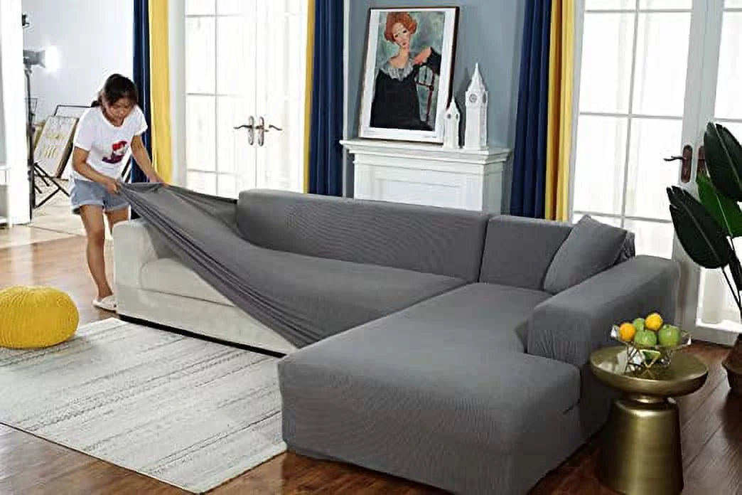 Pets, Washable Living Thick Nvzi Room 3 L Seater:70-84 3 Light Sectional 4 Stretch Covers 1 Couch Gray, Durable Sectional Slipcover Dogs Sofa 2 Furniture Seater, Shape Covers Protector…, inch Couch