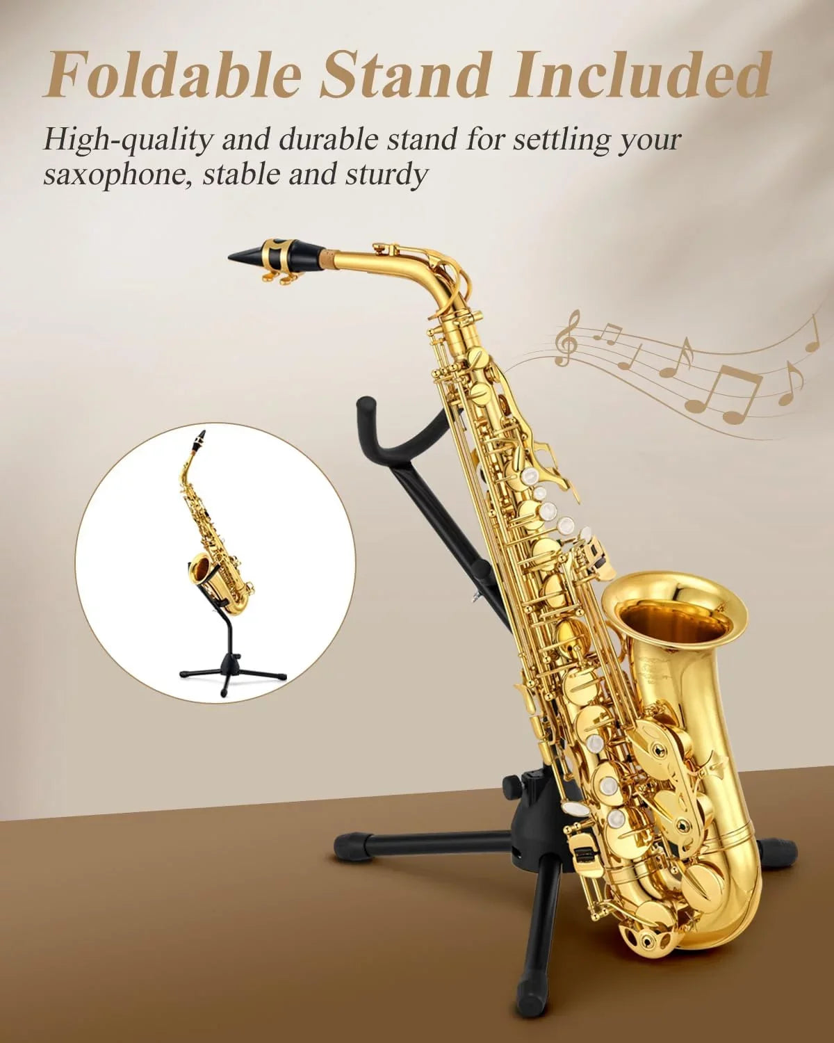 Flat Beginner Band Eastar Gold School E AS-II Sax Stand with Instruments Full Alto Saxophone Lacquer Student Kit Orchestra