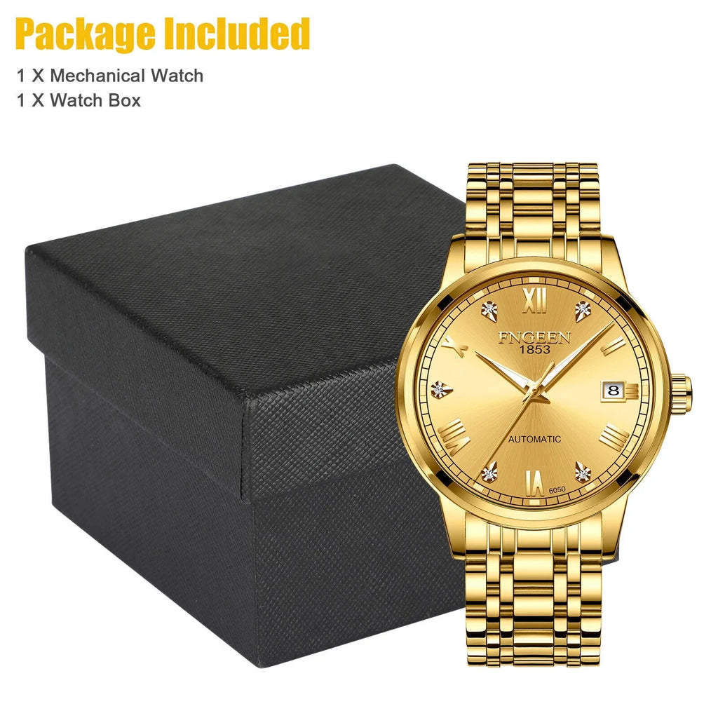 Wrist Automatic Steel Gold Luxury Men Waterproof Stainless Tone Mechanical Watch