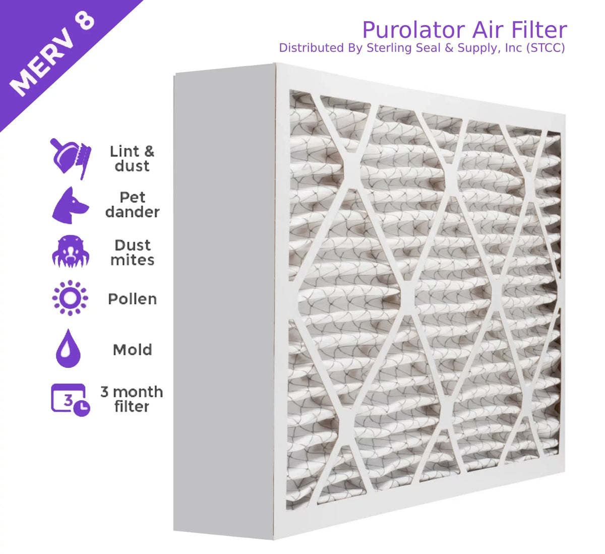 Pack) Pleated DMK80 Filter, 16x20x4, Mechanical Air (3 MERV Extended Purolator 8, Surface